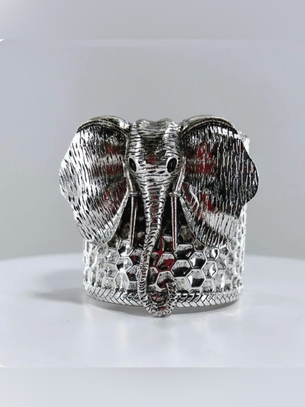 Silver Elephant Statement Cuff Bracelet